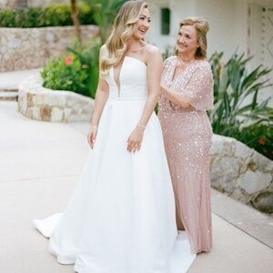 Mac Duggal Pink Embellished Flutter Sleeve Gown